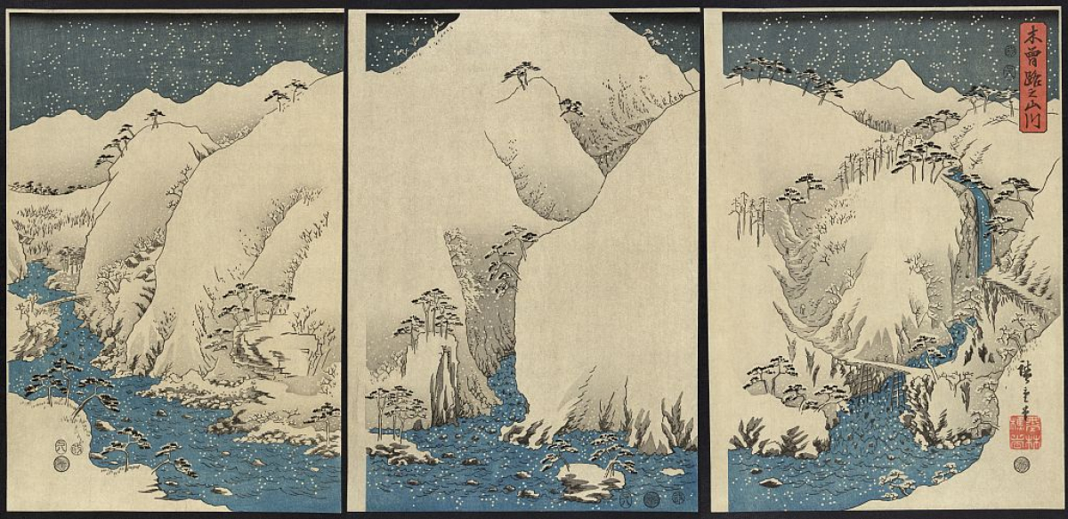 Andō, Hiroshige. Kisoji No Sansen. Japan, 1857. https://www.loc.gov/item/2009615656/